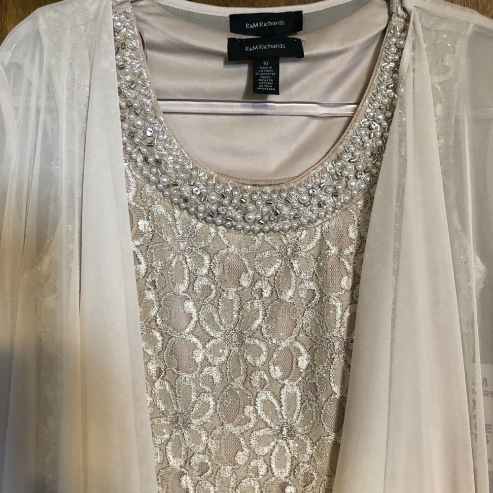 Beaded-neck Glitter Lace 2-piece jacket dress, - Picture 2 of 4